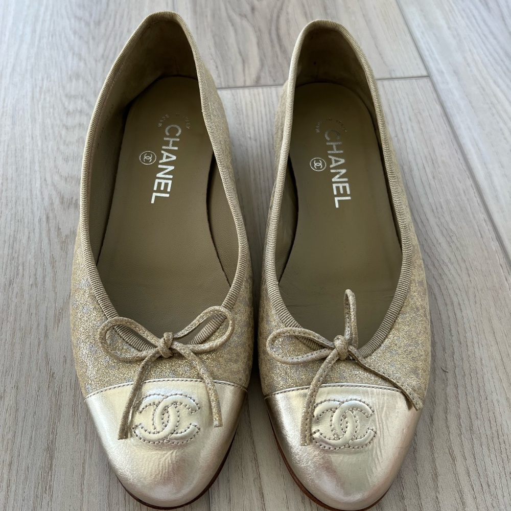 CHANEL Gold Ballet Flats with Luxurious Finish